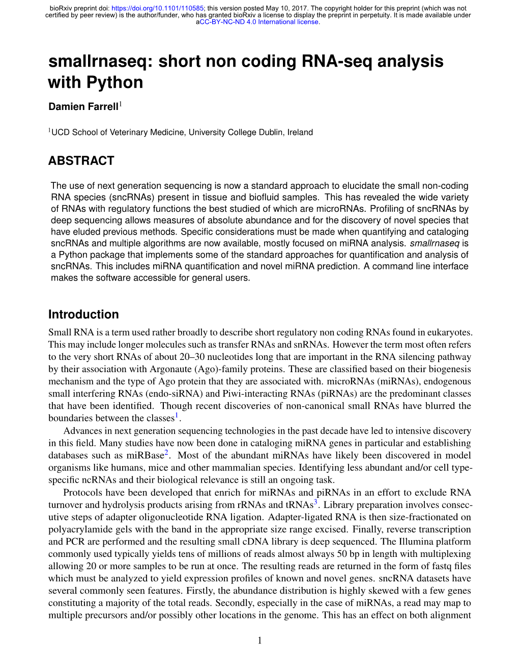 Short Non Coding RNA-Seq Analysis with Python