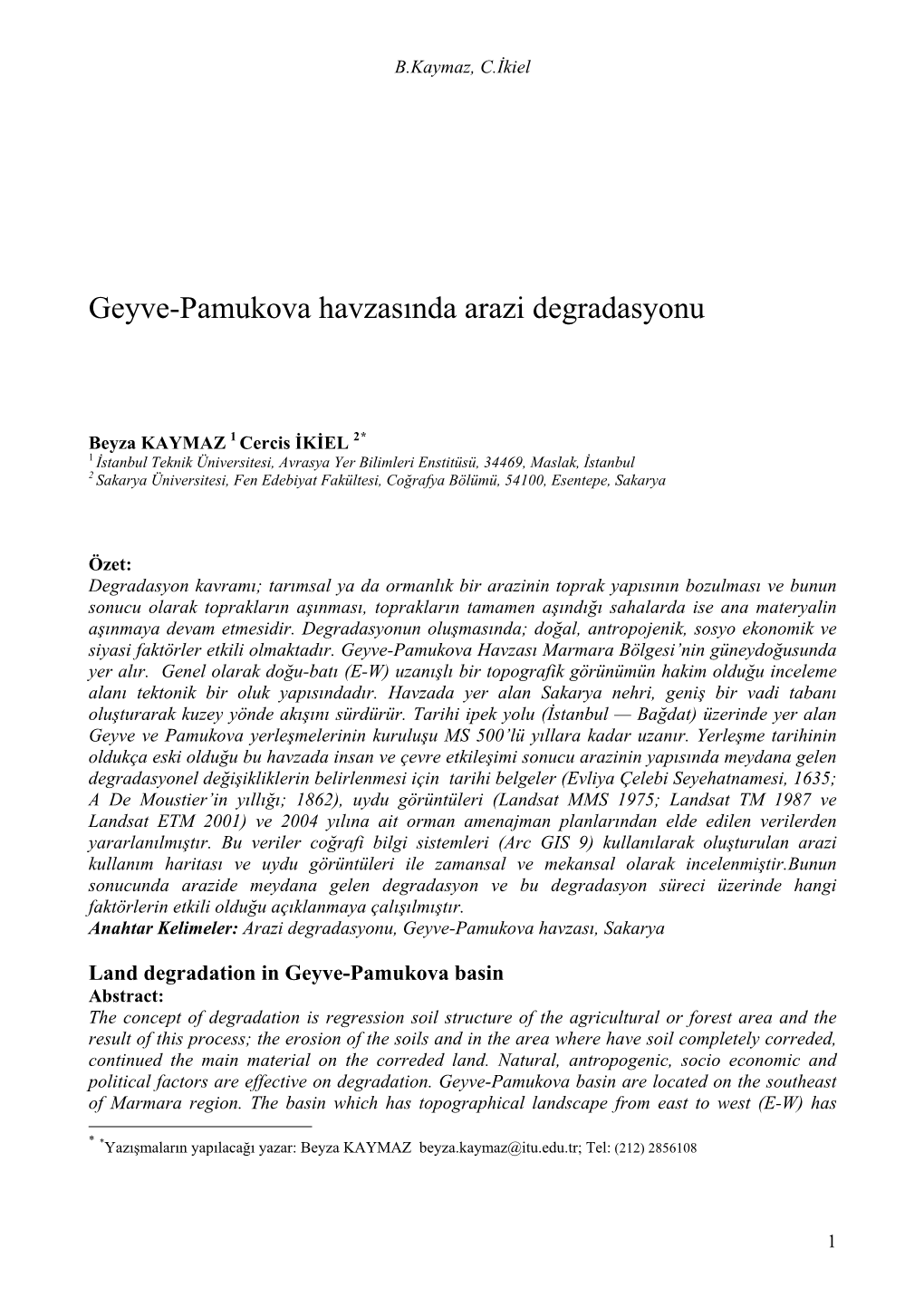 Geyve-Pamukova Havzasında Arazi Degradasyonu