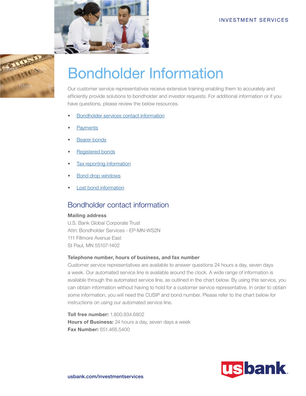 Bondholder Services Contact Information
