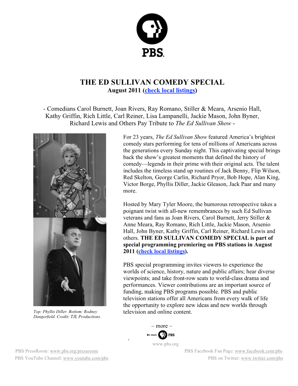 THE ED SULLIVAN COMEDY SPECIAL August 2011 (Check Local Listings)