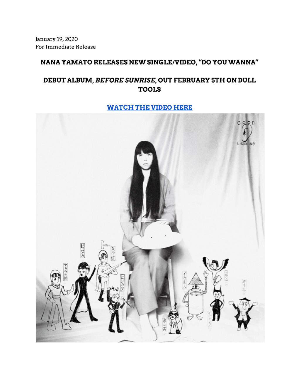 Nana Yamato Releases New Single/Video, “Do You Wanna” Debut Album, ​Before Sunrise​, out February 5Th on Dull Tools Watc