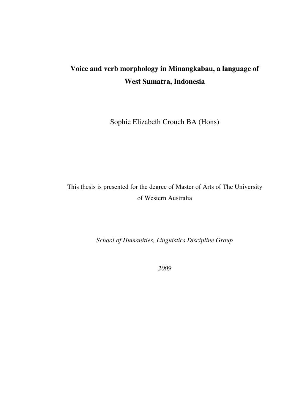 Voice and Verb Morphology in Minangkabau, a Language of West Sumatra, Indonesia