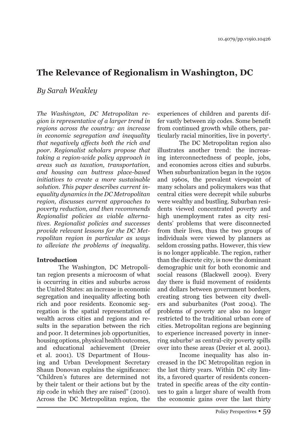 The Relevance of Regionalism in Washington, DC