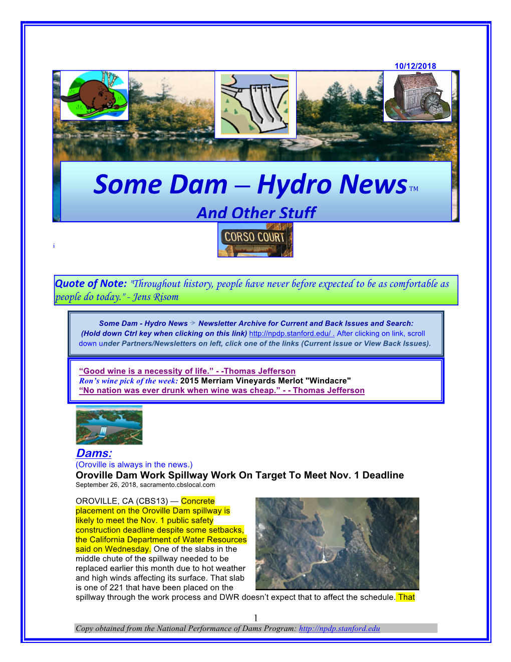 Some Dam – Hydro News TM and Other Stuff