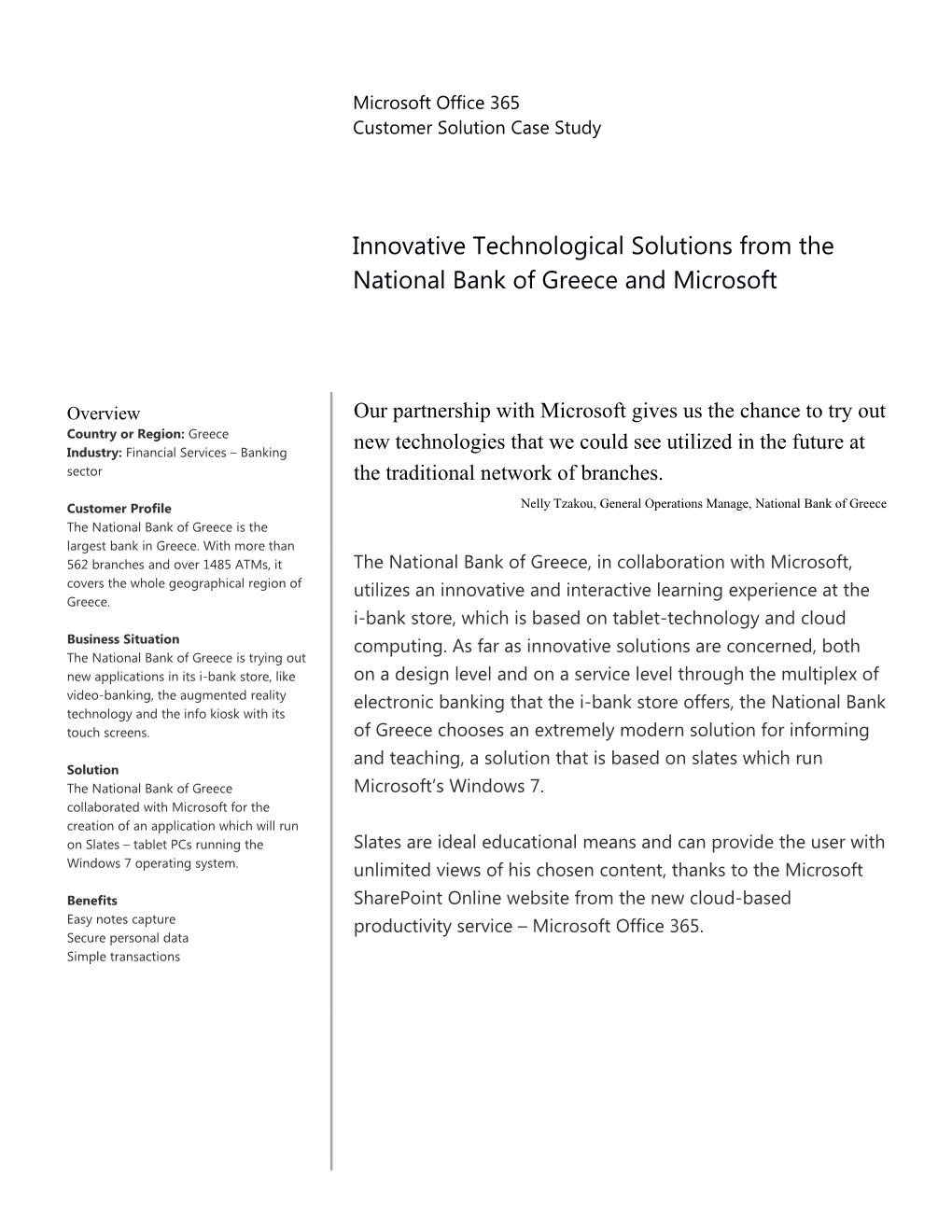 Innovative Technological Solutions From The National Bank Of Greece And Microsoft