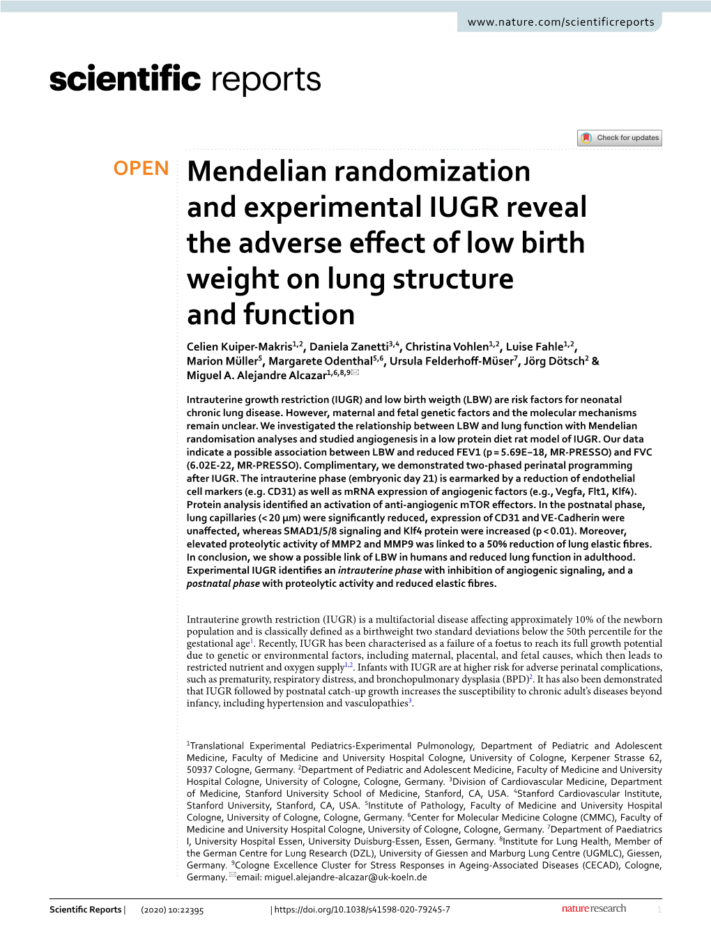 Mendelian Randomization and Experimental IUGR Reveal the Adverse Effect of Low Birth Weight on Lung Structure and Function