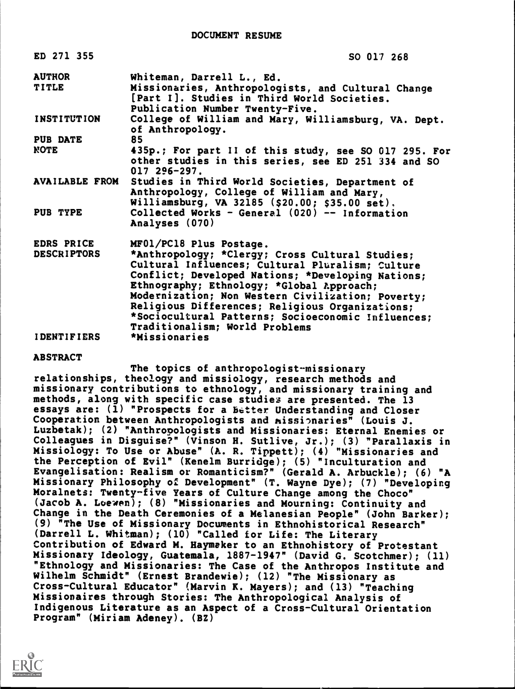 DOCUMENT RESUME ED 271 355 AUTHOR Whiteman, Darrell