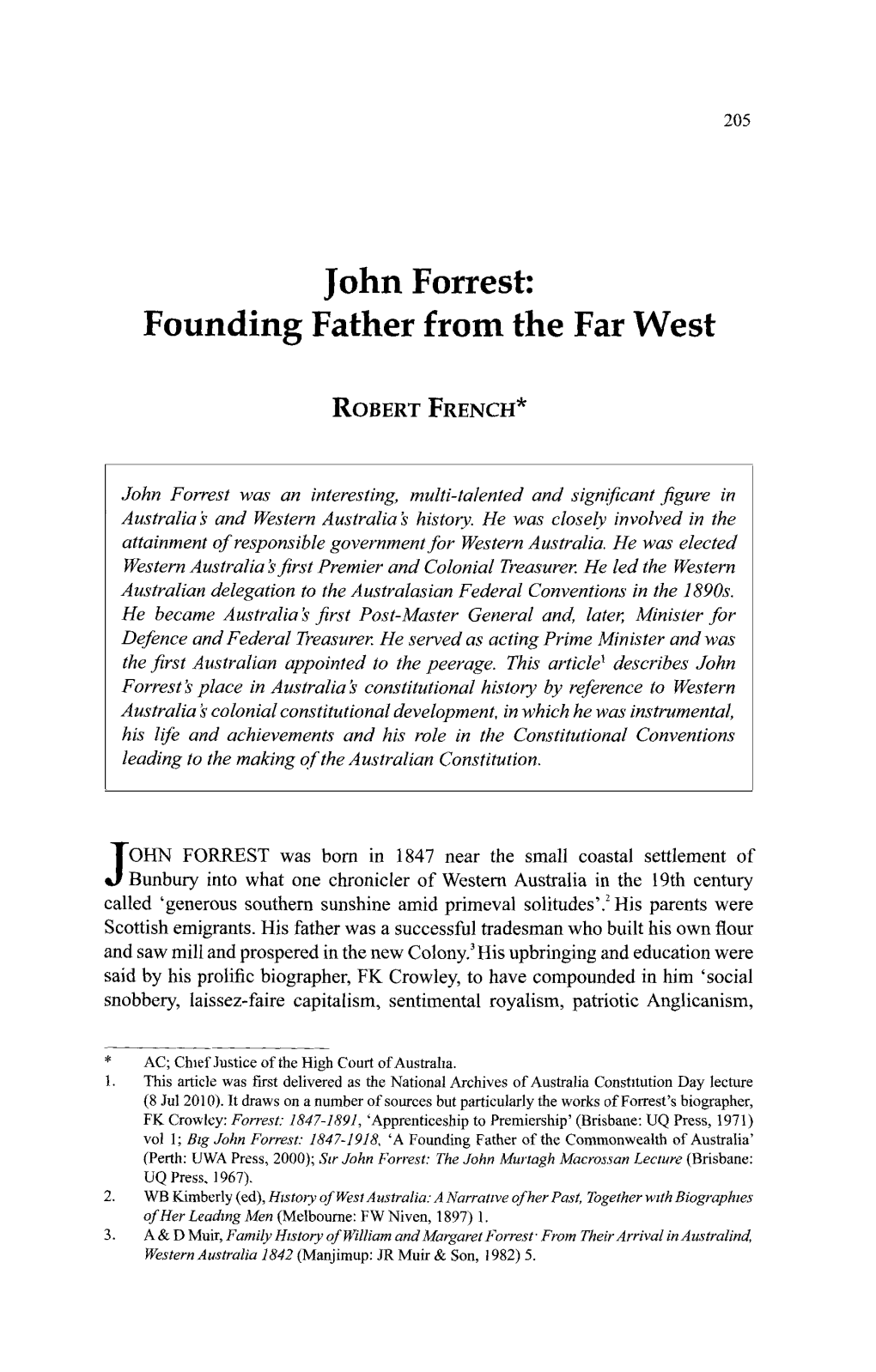 John Forrest: Founding Father from the Far West