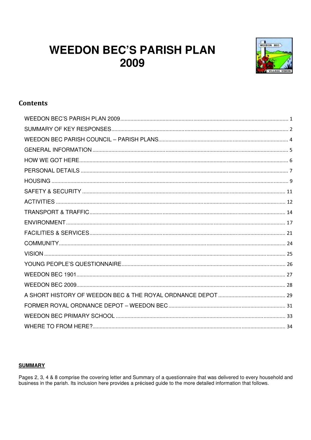 Weedon Bec's Parish Plan 2009