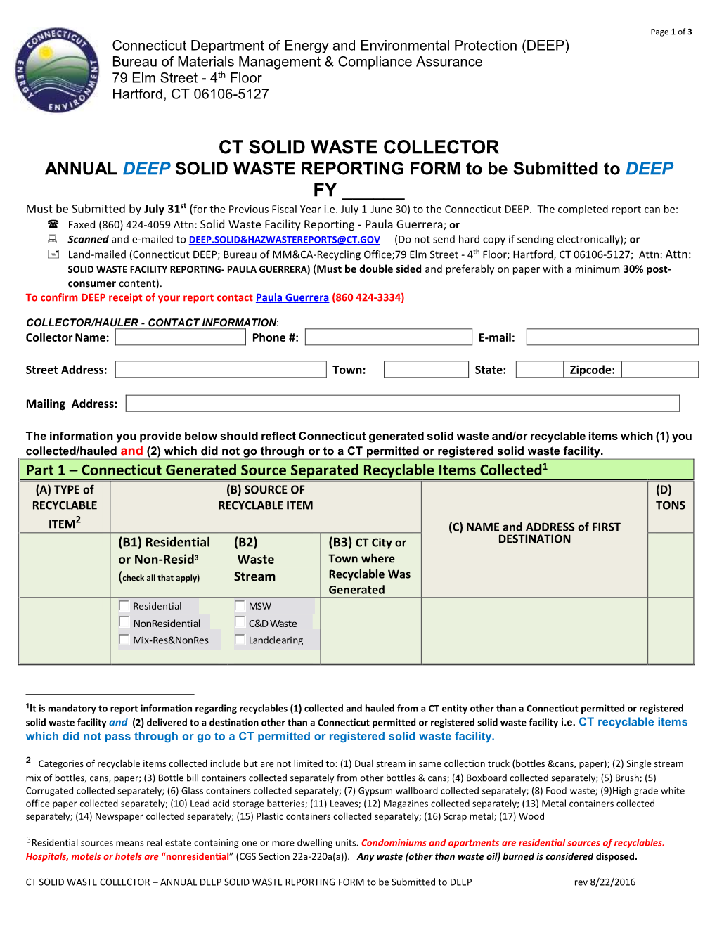 Annual Report Form for Solid Waste Collectors