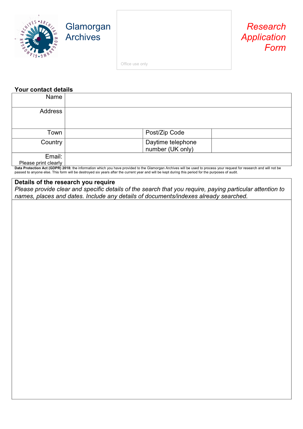 Research Application Form (Pdf)