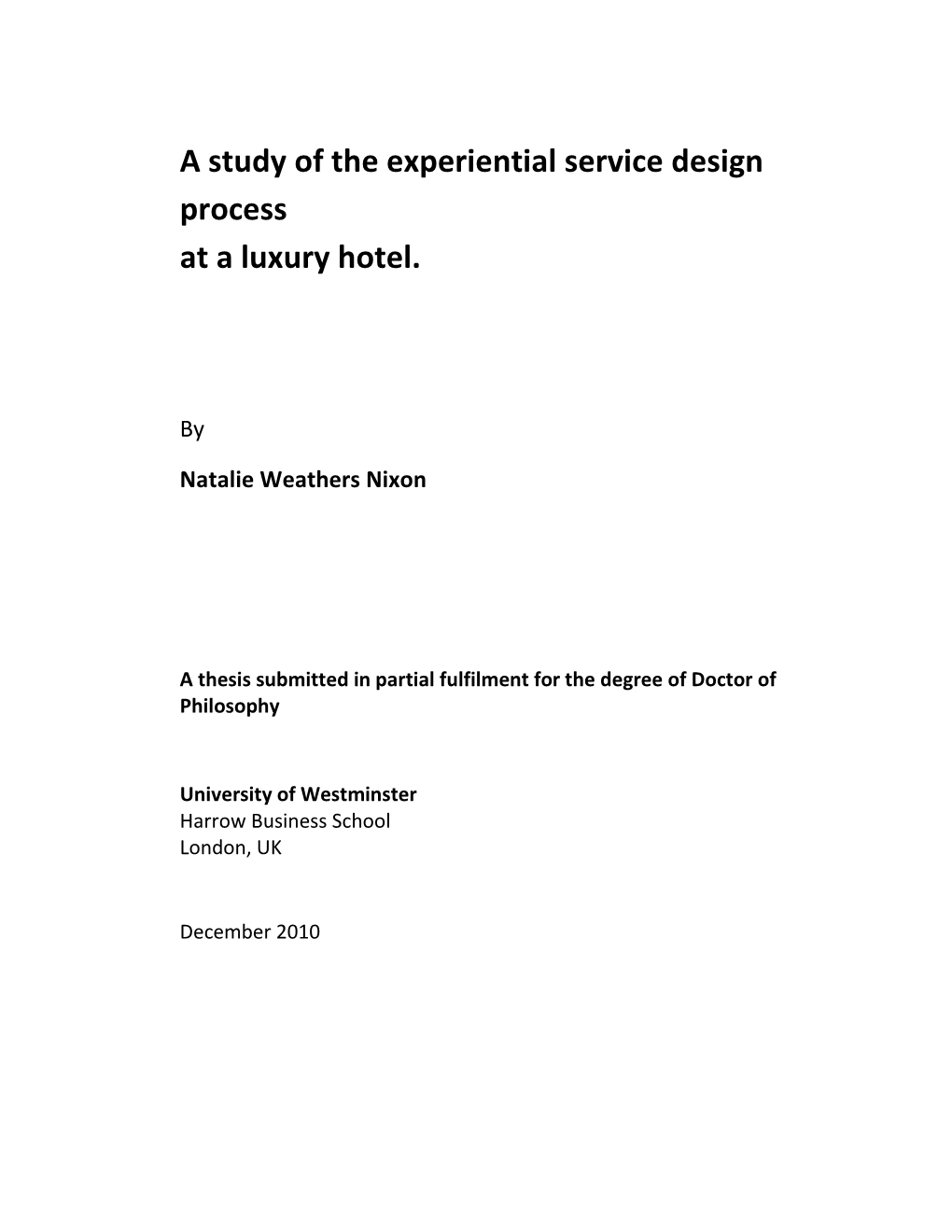 A Study of the Experiential Service Design Process at a Luxury Hotel