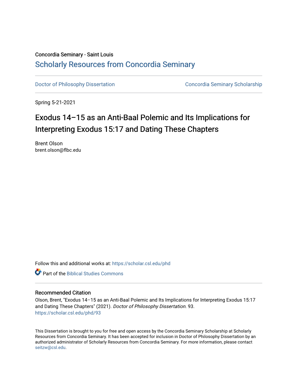 Exodus 14–15 As an Anti-Baal Polemic and Its Implications for Interpreting Exodus 15:17 and Dating These Chapters