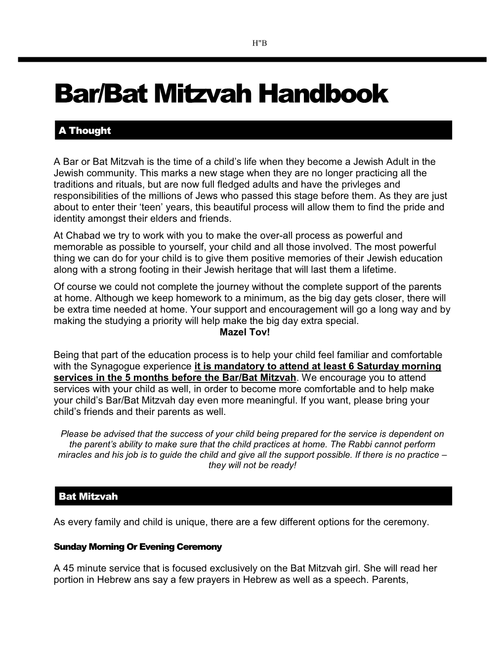 Bar/Bat Mitzvah Handbook