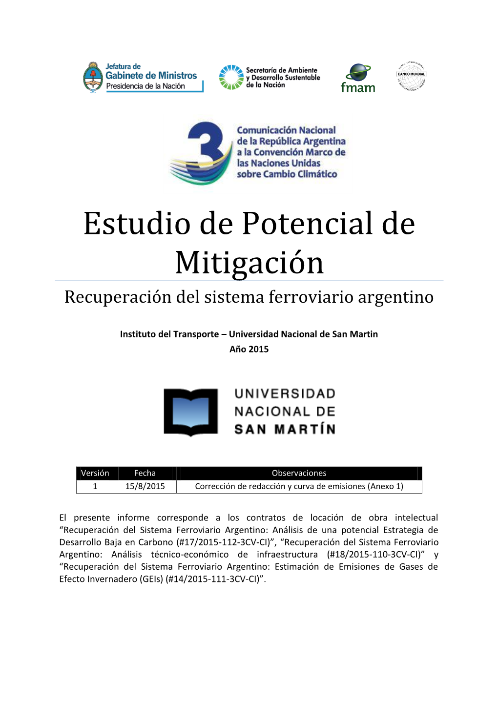 Estudio De Potencial De Mitigación Recuperación Del Sistema Ferroviario Argentino