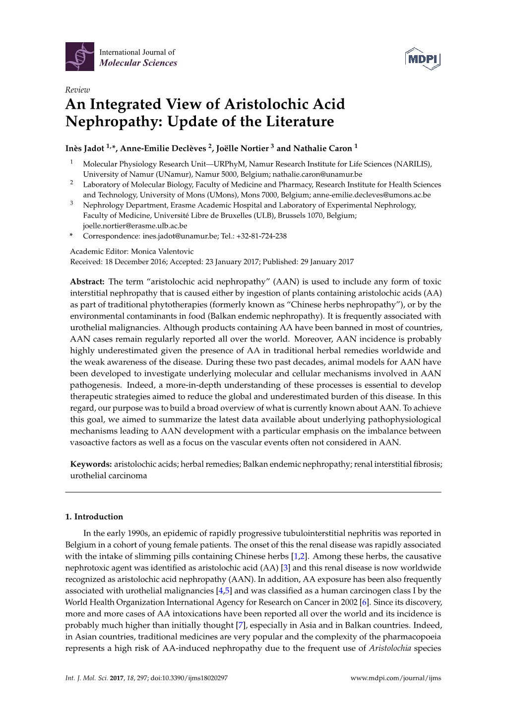 An Integrated View of Aristolochic Acid Nephropathy: Update of the Literature