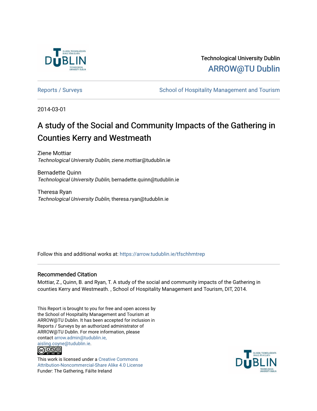 A Study of the Social and Community Impacts of the Gathering in Counties Kerry and Westmeath