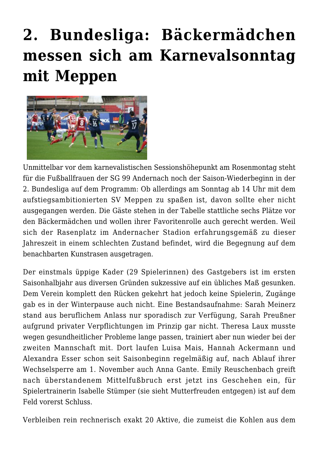 2. Bundesliga: Bäckermädchen Messen Sich Am Karnevalsonntag Mit Meppen