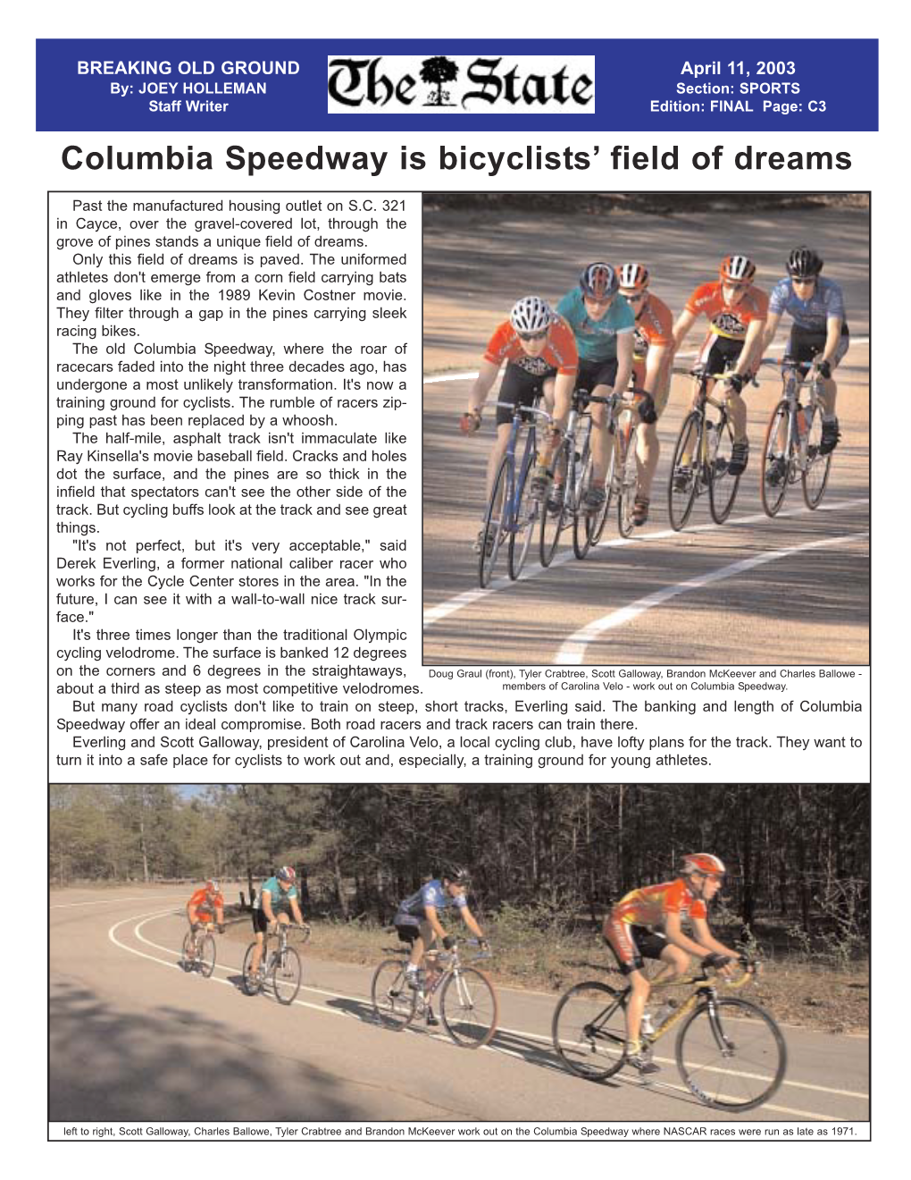 Columbia Speedway Is Bicyclists' Field of Dreams