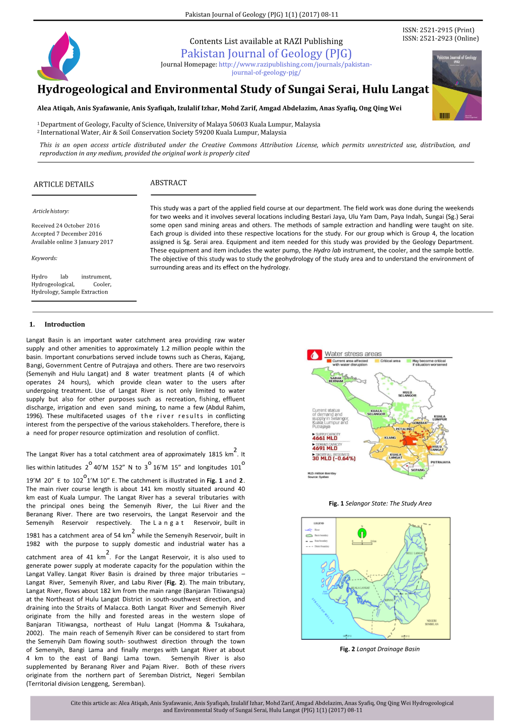 Hydrogeological and Environmental Study of Sungai Serai, Hulu Langat