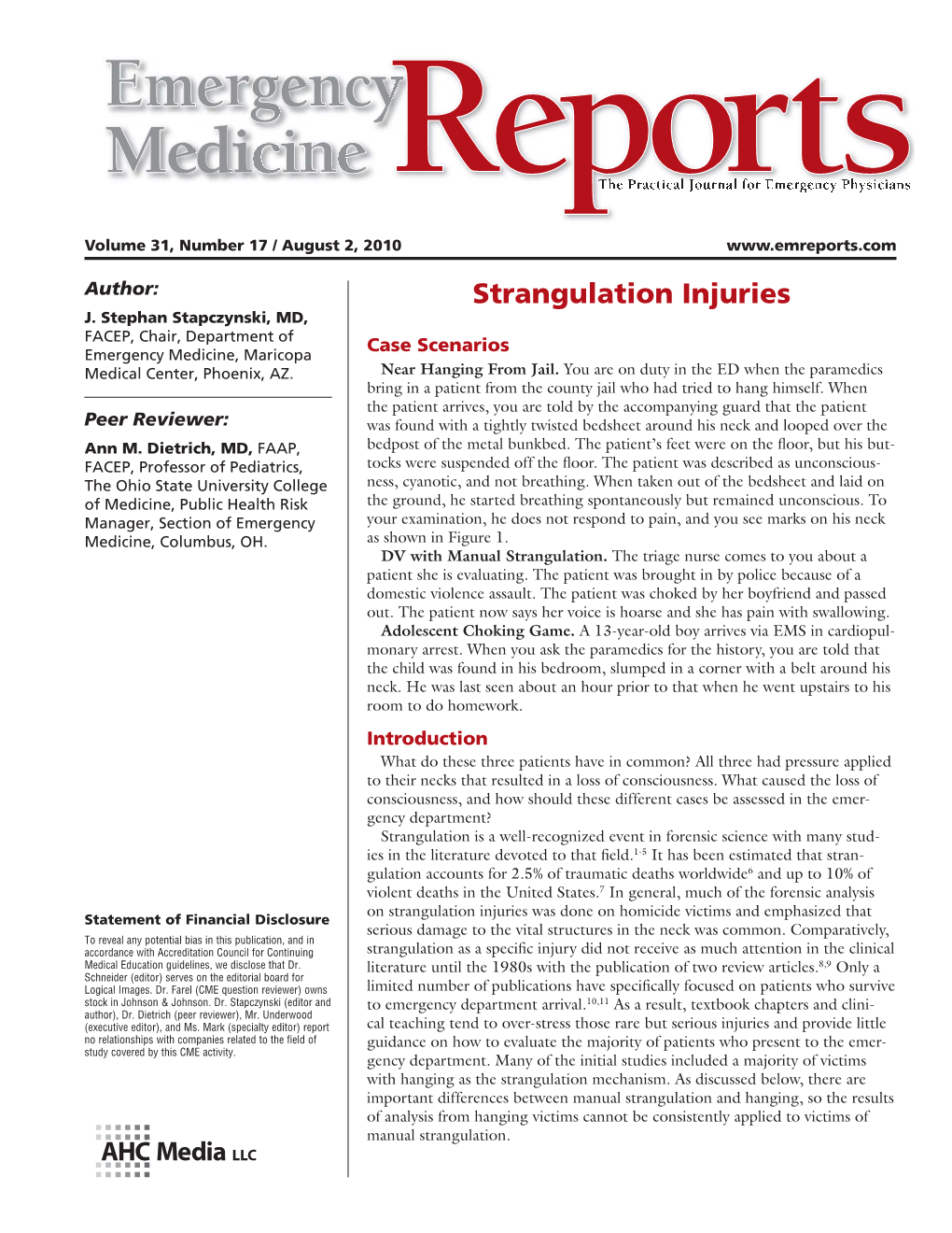 8. Stapczynski, Strangulation Injuries, Emergency Medicine Reports, 2010