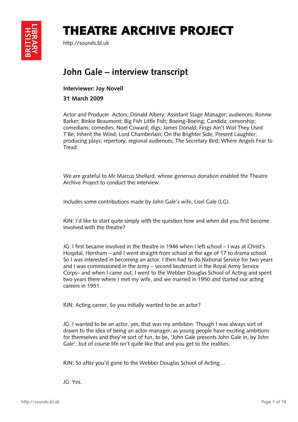 John Gale – Interview Transcript