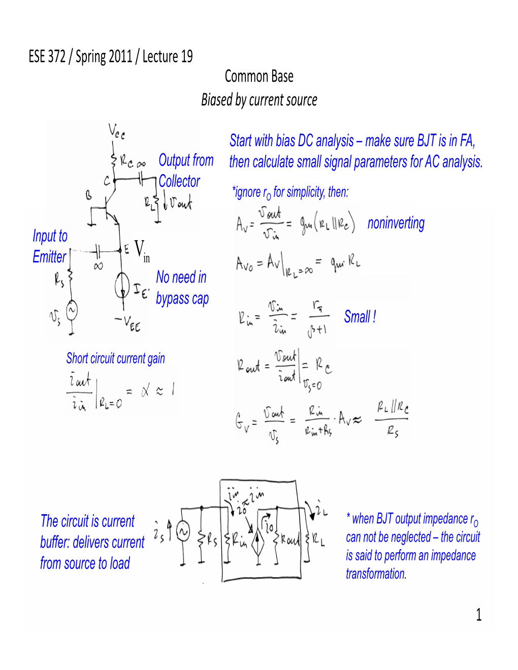 Common Base Biased by Current Source ESE 372 / Spring 2011