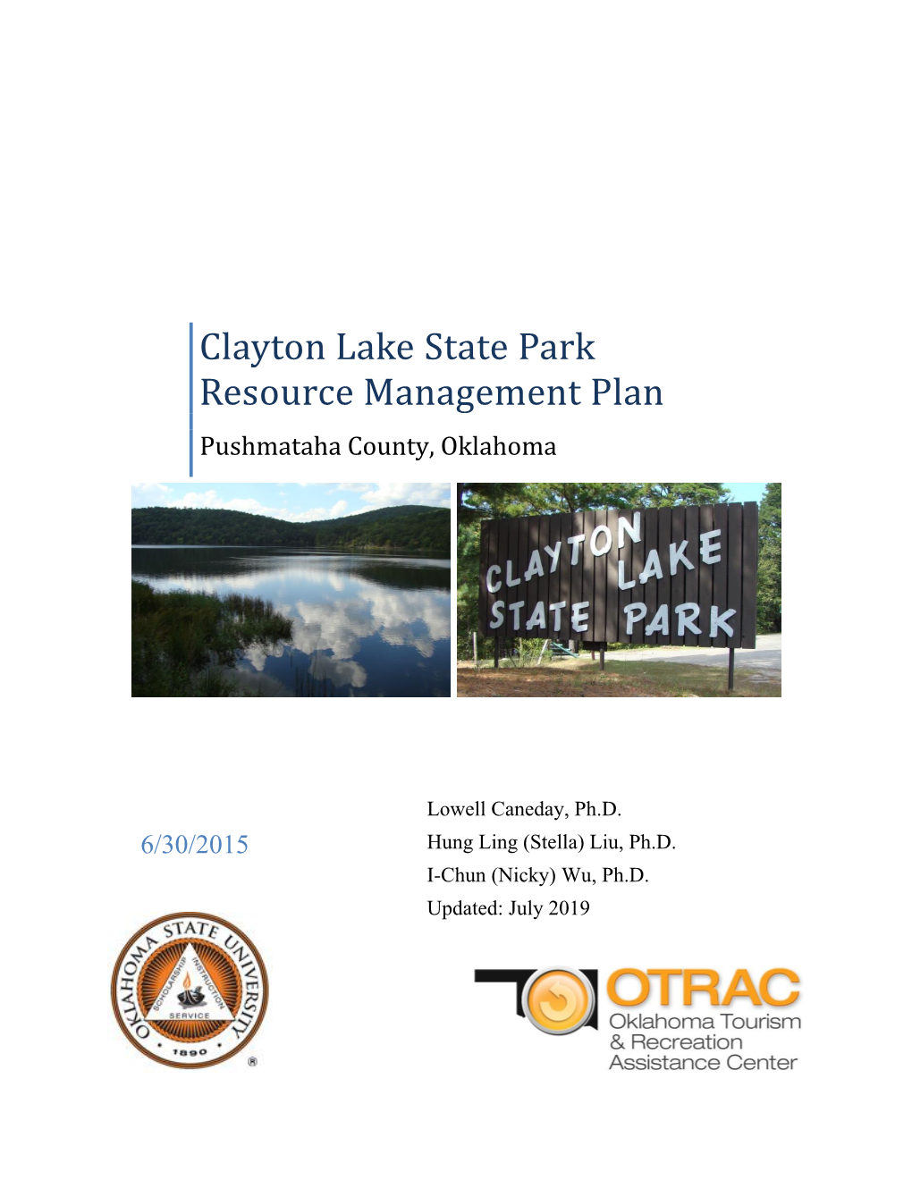 Clayton Lake State Park Resource Management Plan Pushmataha County, Oklahoma