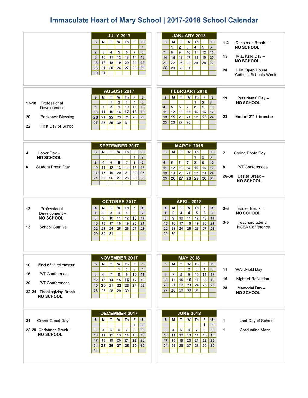 2017-18 Yearly School Calendar - Calendarlabs.Com s1