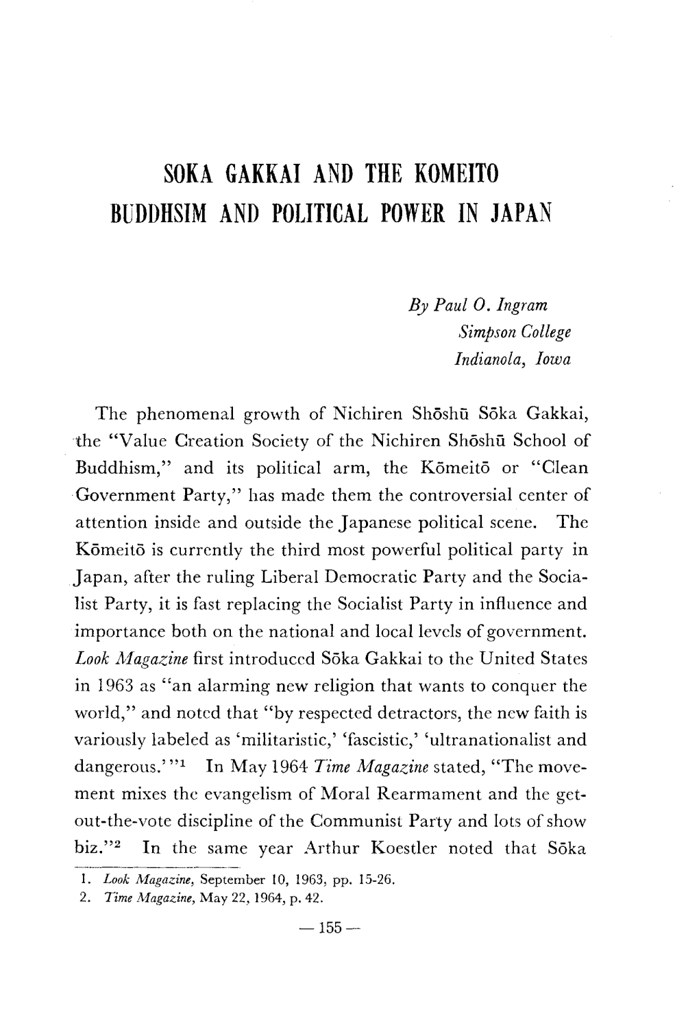 Soka Gakkai and the Komeito Buddhsim and Political Power in Japan