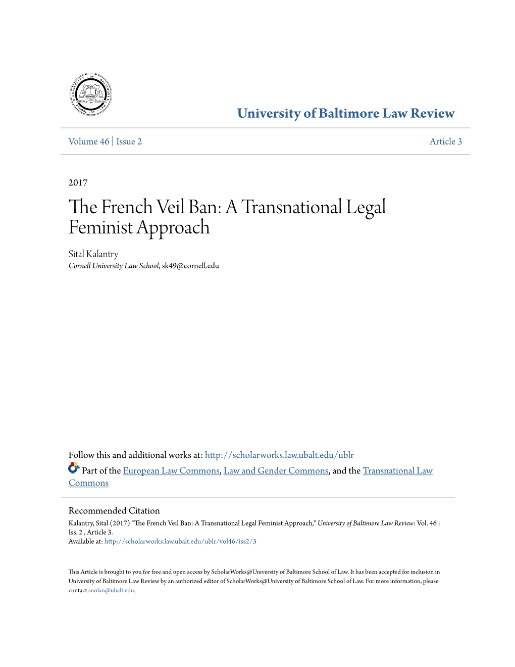 The French Veil Ban: a Transnational Legal Feminist Approach