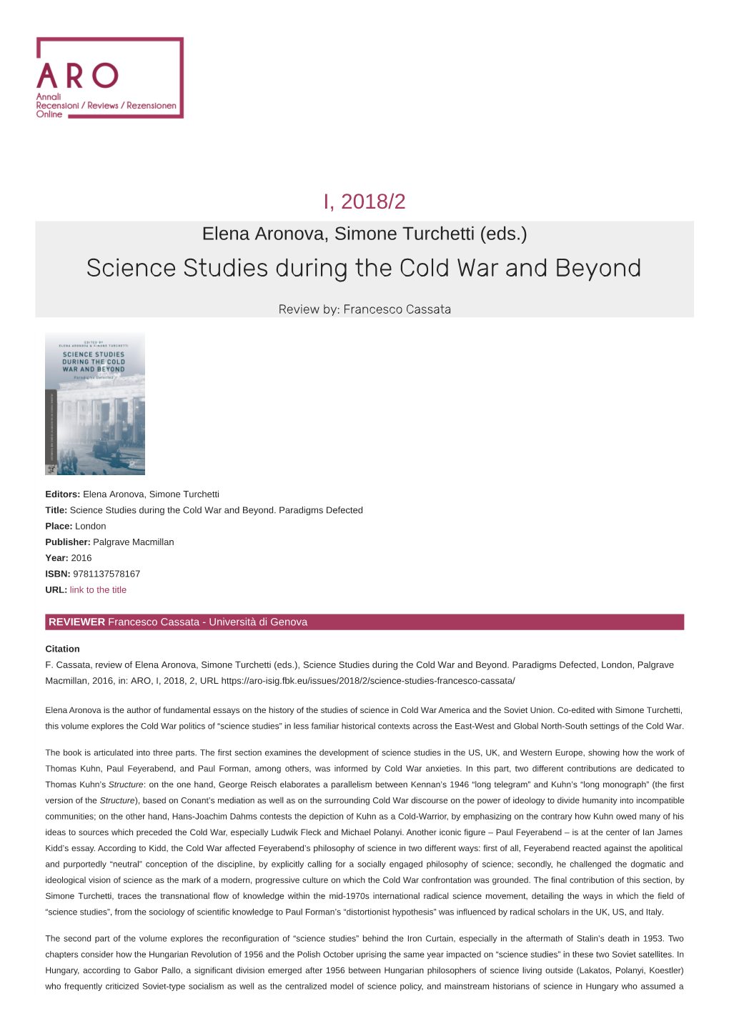 Science Studies During the Cold War and Beyond