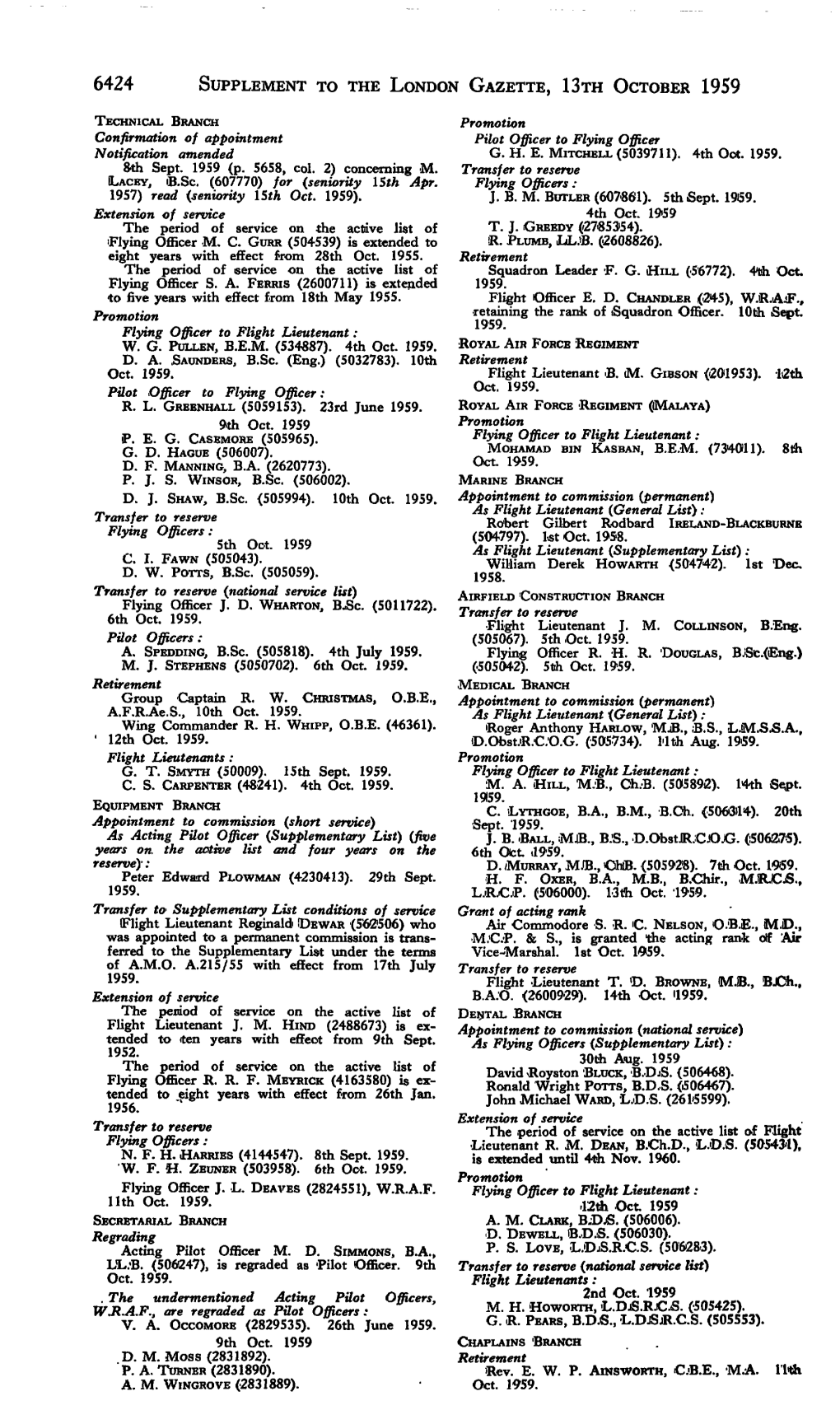 6424 SUPPLEMENT to the LONDON GAZETTE, Isra OCTOBER 1959