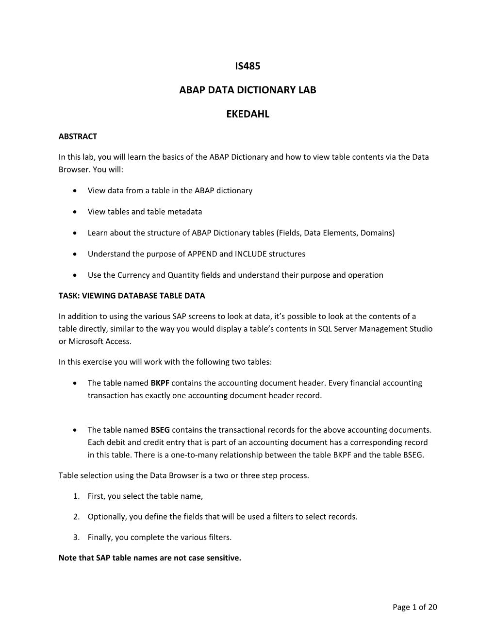 Abap Data Dictionary Lab