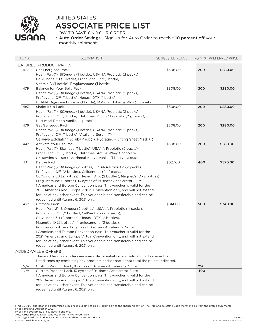 ASSOCIATE PRICE LIST HOW to SAVE on YOUR ORDER • Auto Order Savings—Sign up for Auto Order to Receive 10 Percent Off Your Monthly Shipment