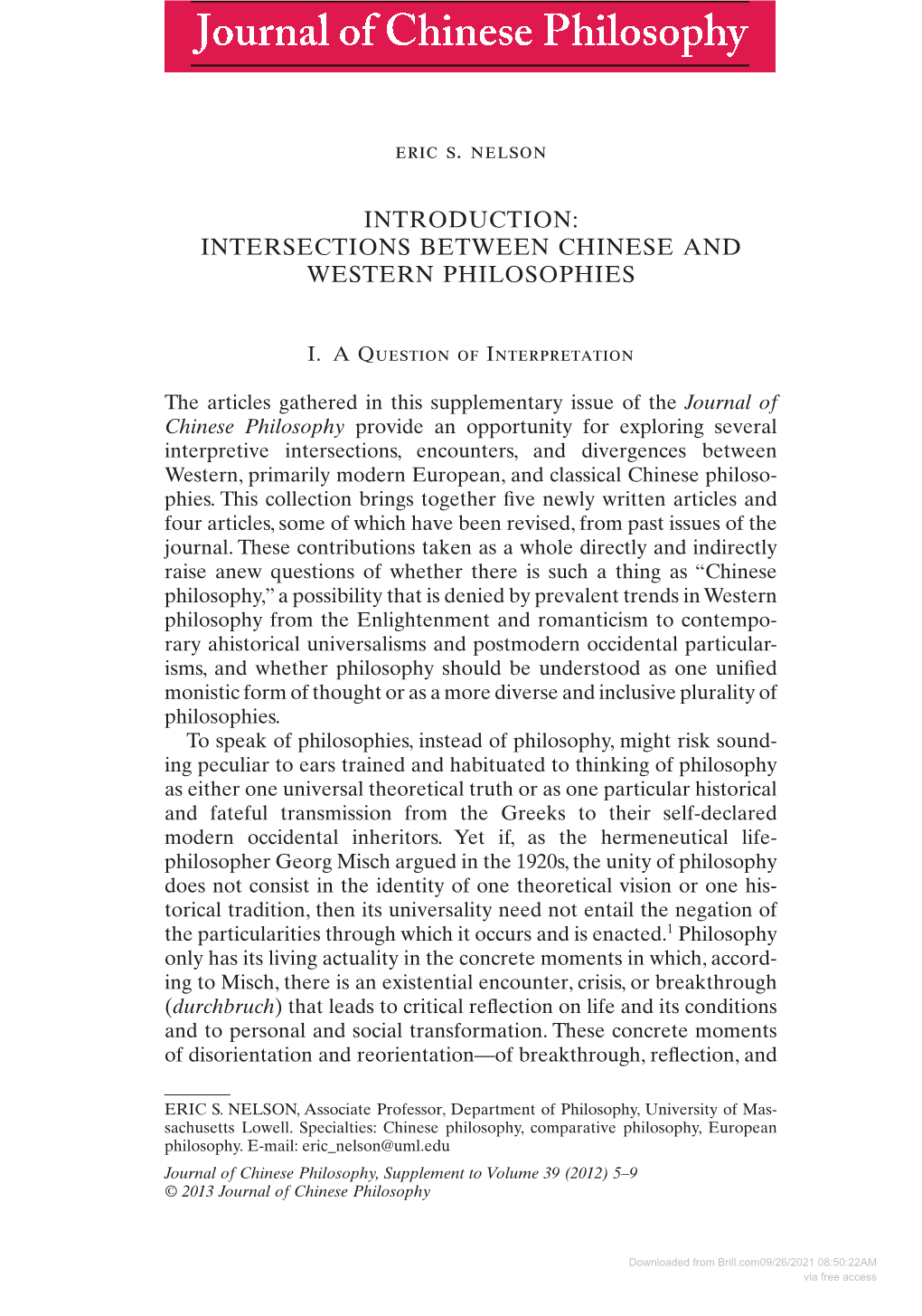 Intersections Between Chinese and Western Philosophies