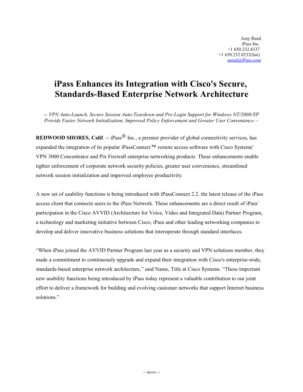 Ipass Enhances Its Integration with Cisco