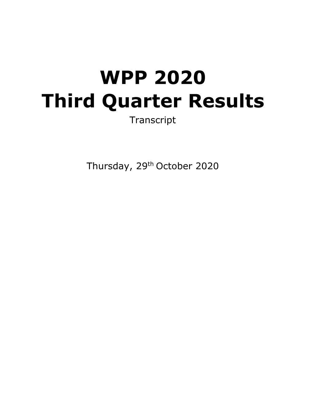 WPP 2020 Third Quarter Results Transcript