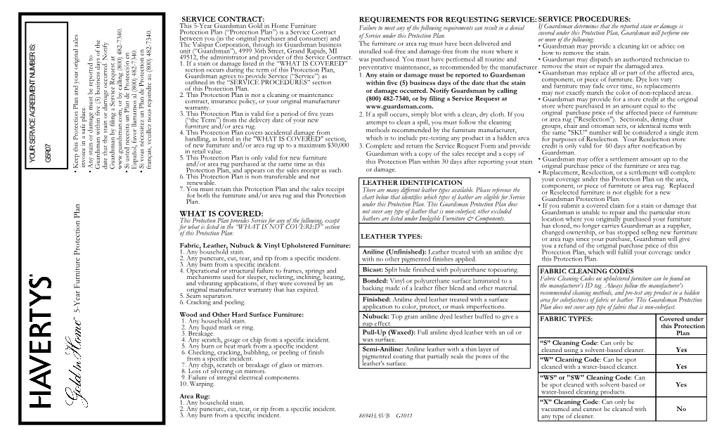 5-Year Furniture Protection Plan WHAT IS COVERED