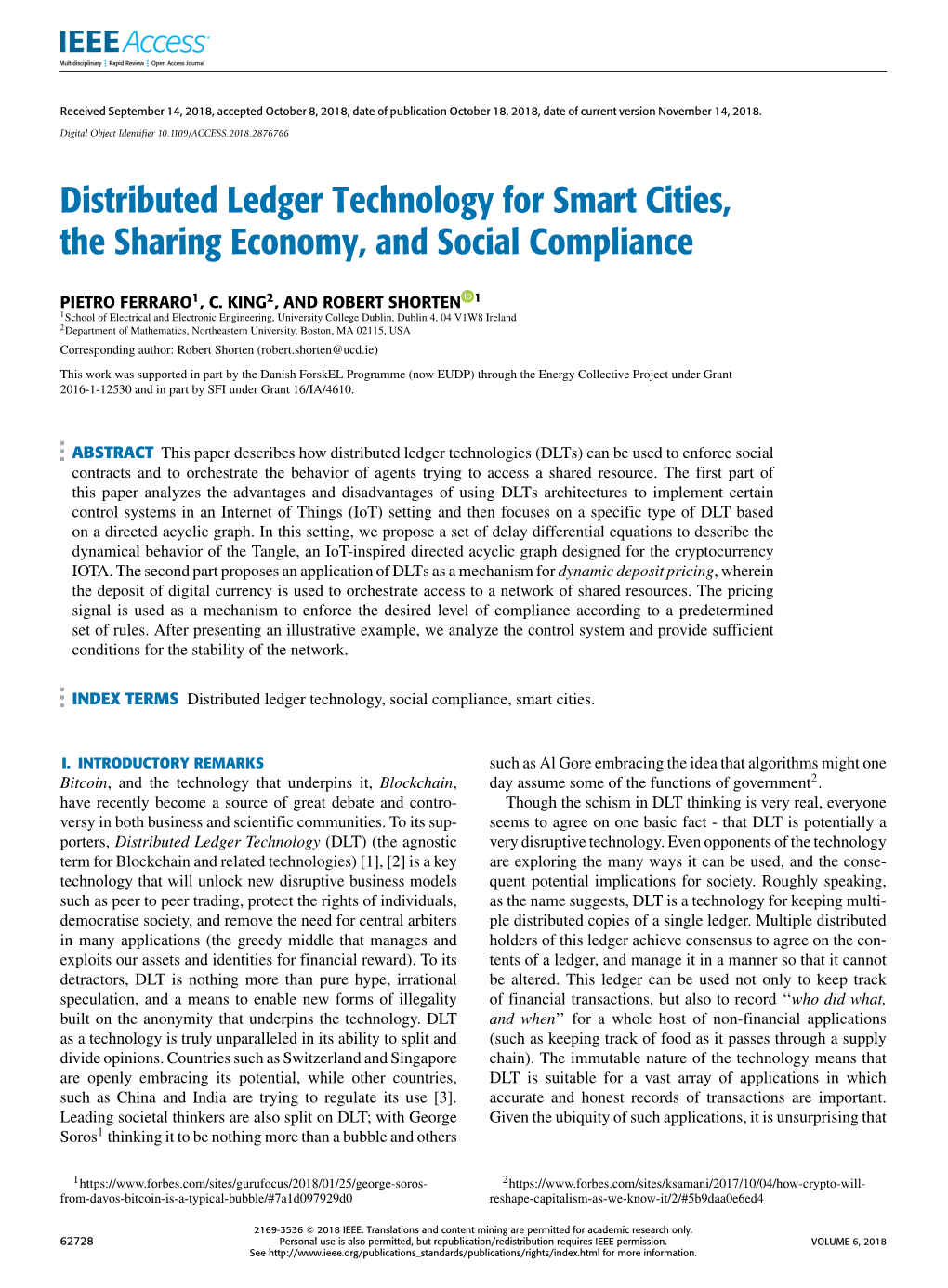 Distributed Ledger Technology for Smart Cities, the Sharing Economy, and Social Compliance