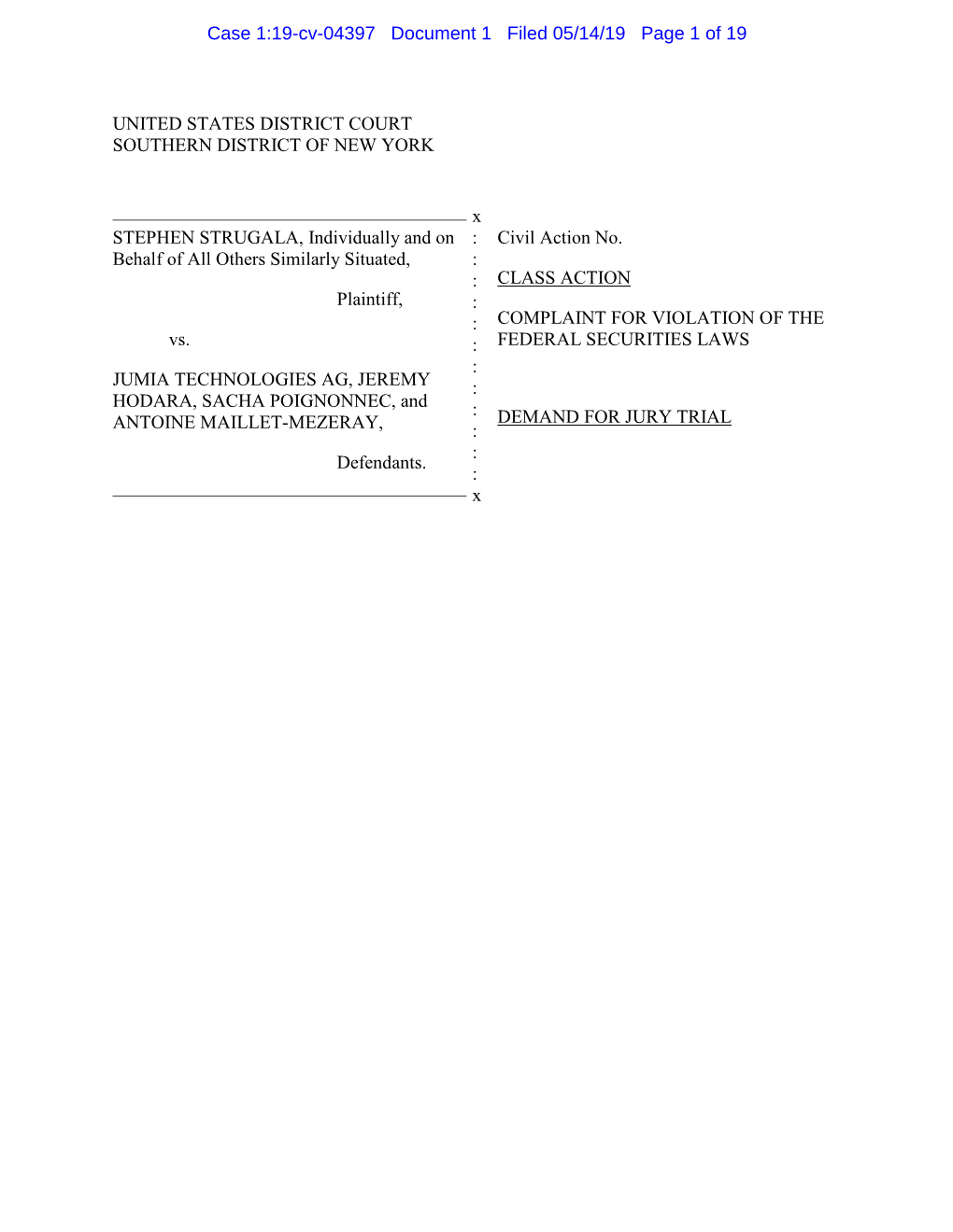 Case 1:19-Cv-04397 Document 1 Filed 05/14/19 Page 1 of 19