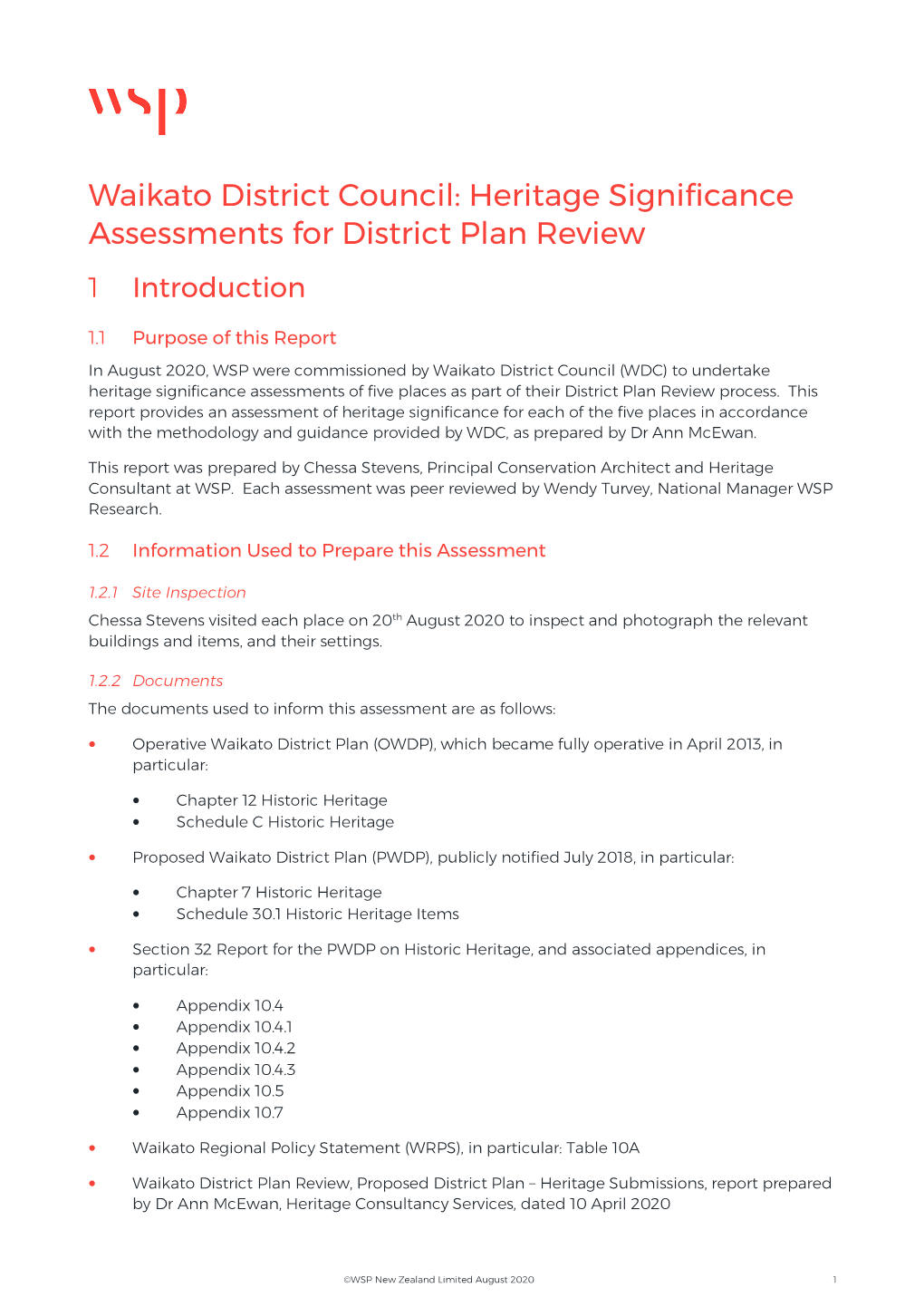 Heritage Significance Assessments for District Plan Review 1 Introduction