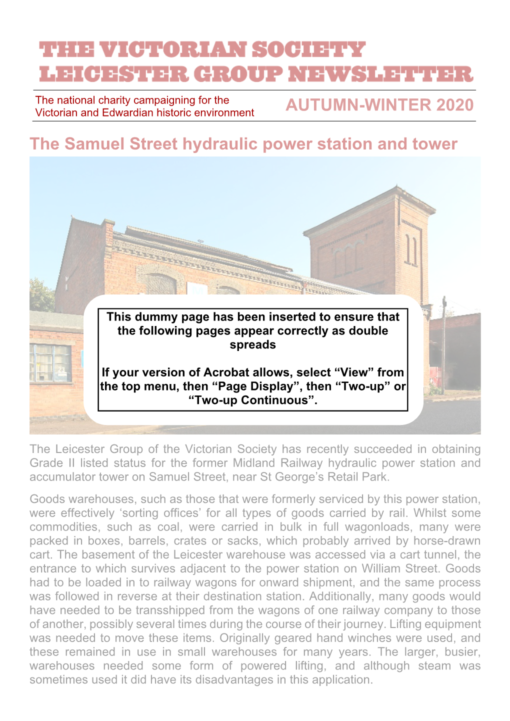 AUTUMN-WINTER 2020 the Samuel Street Hydraulic Power Station And