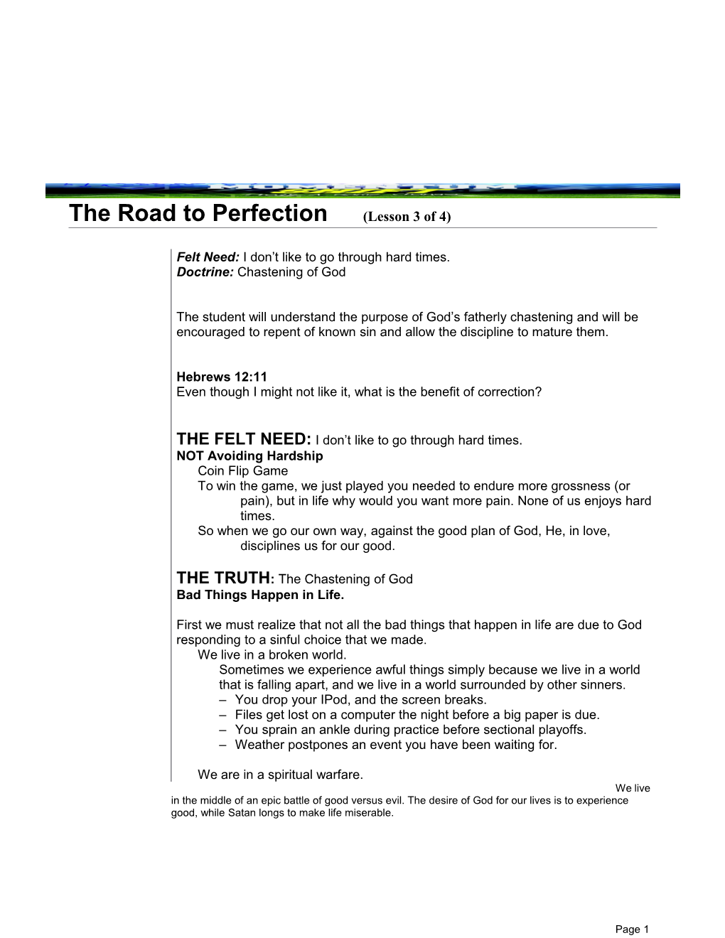 The Road to Perfection (Lesson 3 of 4)
