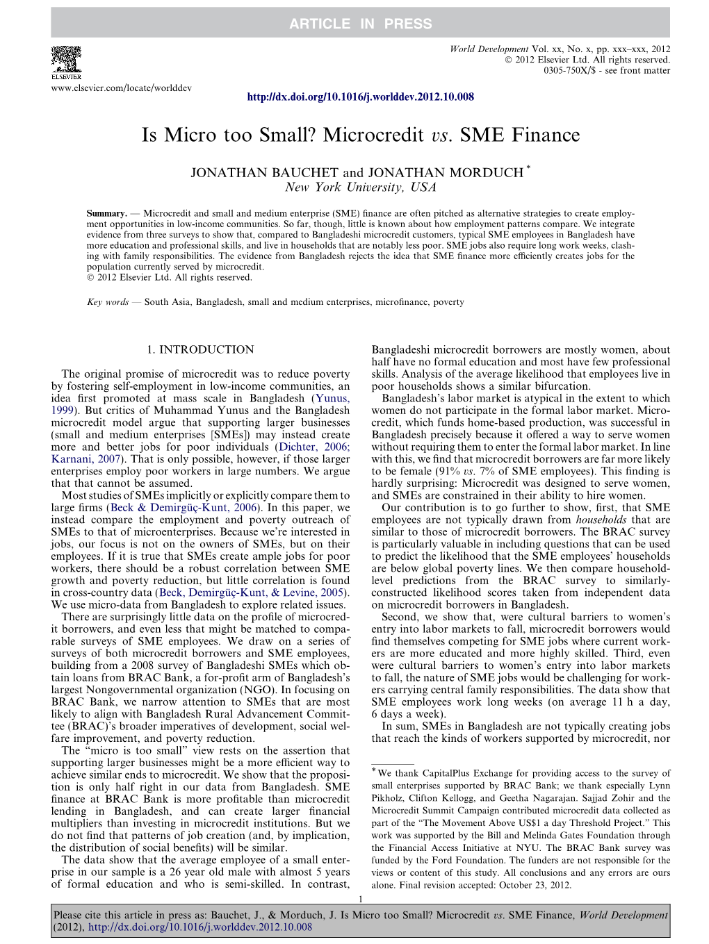 Is Micro Too Small? Microcredit Vs. SME Finance
