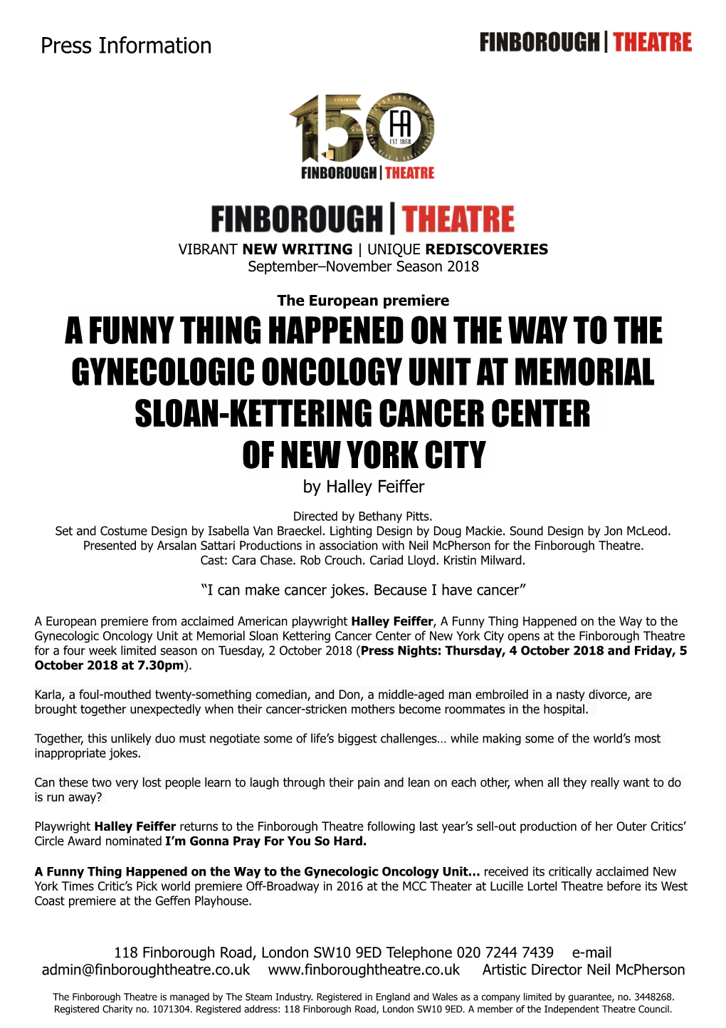 A FUNNY THING HAPPENED on the WAY to the GYNECOLOGIC ONCOLOGY UNIT at MEMORIAL SLOAN-KETTERING CANCER CENTER of NEW YORK CITY by Halley Feiffer