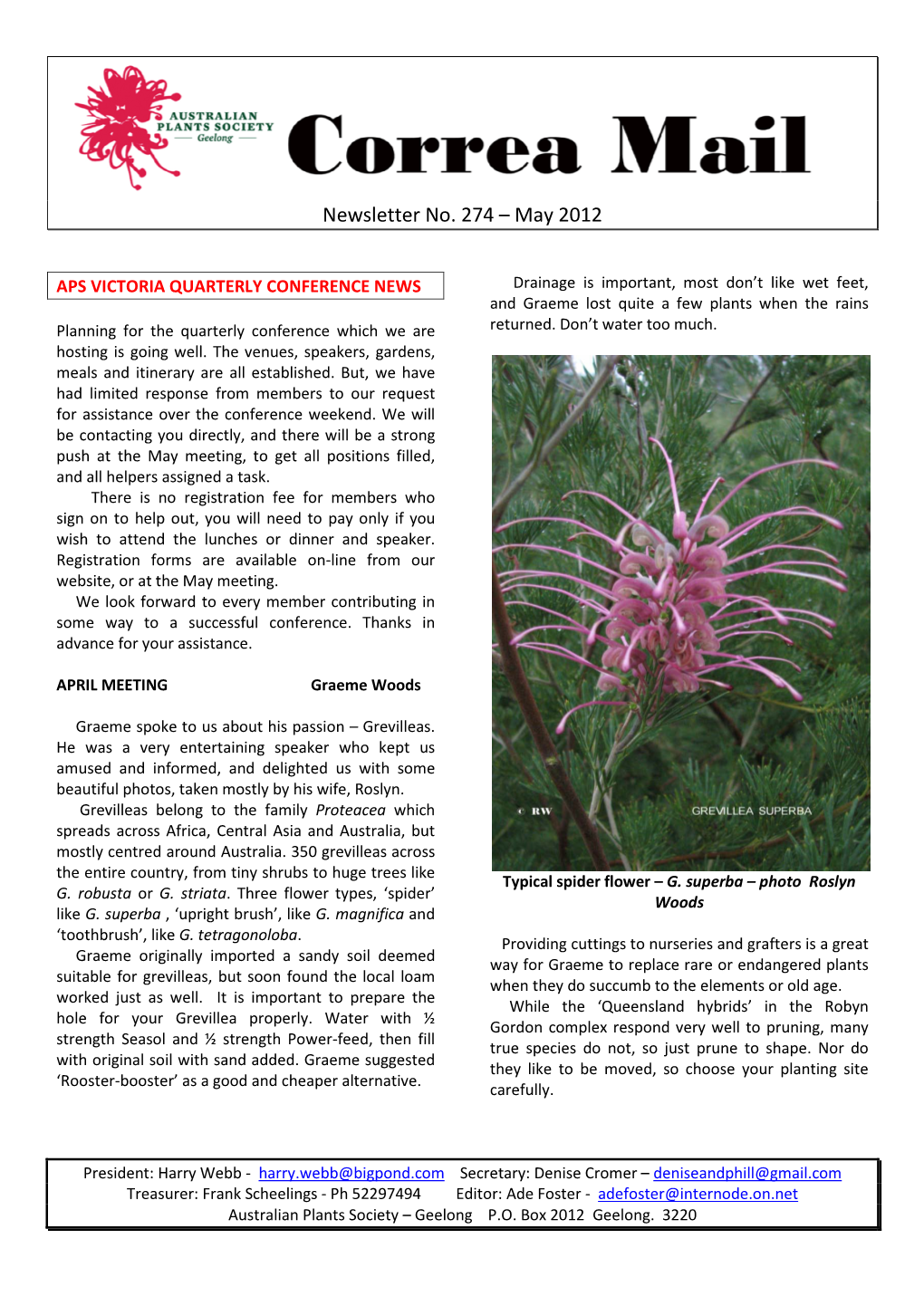 Newsletter No. 274 – May 2012