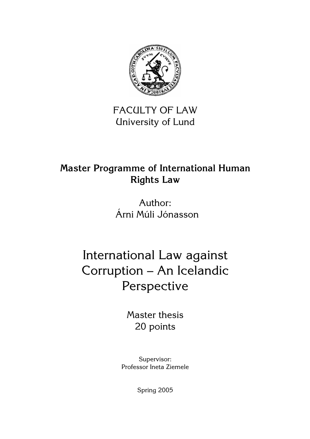 International Law Against Corruption – an Icelandic Perspective