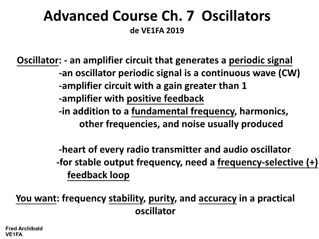 Advanced Course Ch. 7 Oscillators De VE1FA 2019