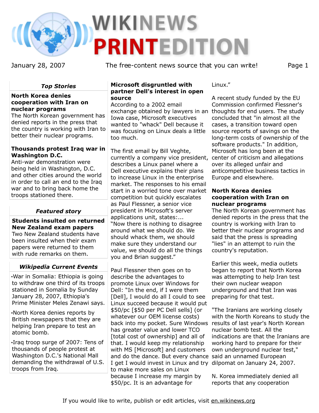 January 28, 2007 the Free-Content News Source That You Can Write! Page 1